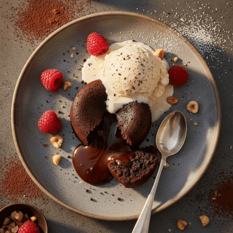 Dark Chocolate Lava Cake With Vanilla Ice Cream FOD D&SMT 0208