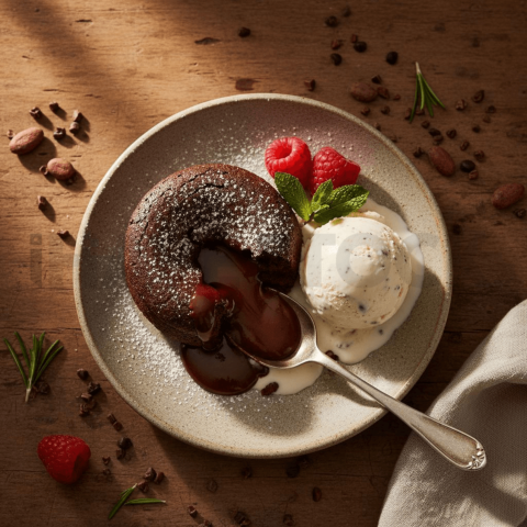 Dark Chocolate Lava Cake With Vanilla Ice Cream FOD D&SMT 0071
