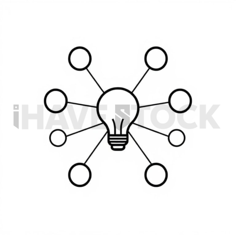 Business & marketing vector icon — idea mind map, minimal outline, 0 5px stroke, rounded corner system #0157