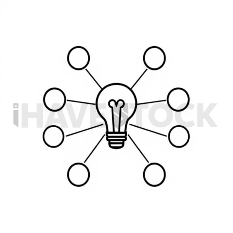 Business & marketing vector icon — idea mind map, thin stroke outline, 1px stroke, pixel crisp edges #0020