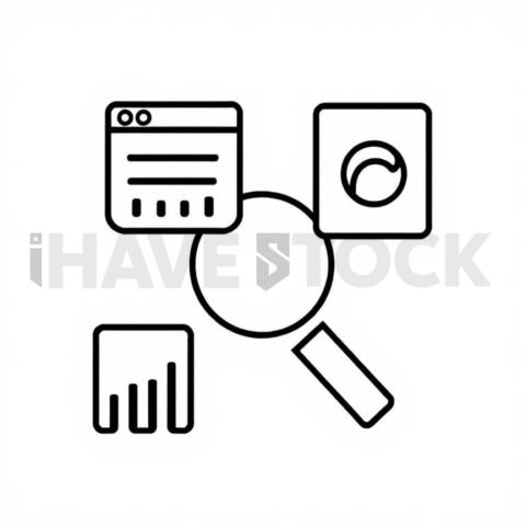 Business & marketing vector icon — market research, flat geometric, uniform stroke balance, sharp corner system #0058