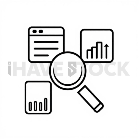 Business & marketing vector icon — market research, minimal outline, 0 75px stroke, rounded corner system #0063