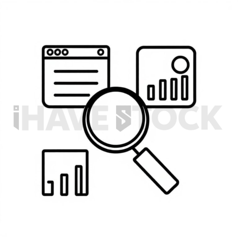 Business & marketing vector icon — market research, duotone flat, uniform stroke balance, sharp corner system #0082