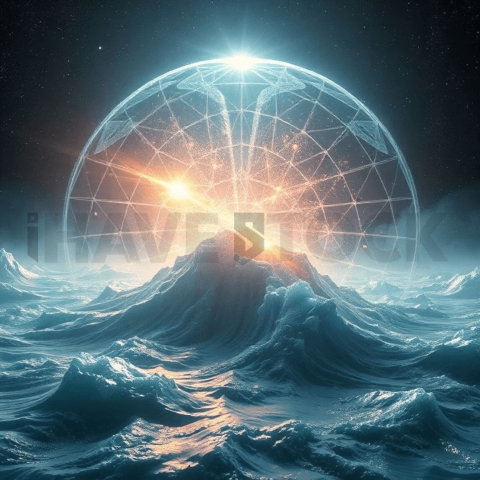 Celestial Hologram Wave Collapse Background