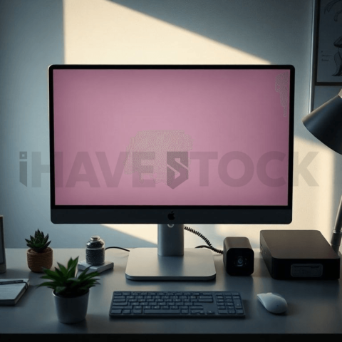 Cinematic landing page   UI concept — desktop monitor screen UI concept screen (shape layout, no text), creative startup workspace — premium digital advertising asset #0234
