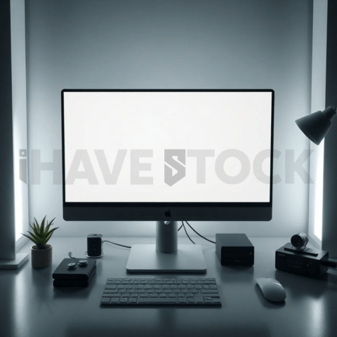 Cinematic landing page   UI concept — desktop monitor screen UI concept screen (shape layout, no text), digital product design studio — premium digital advertising asset #0244