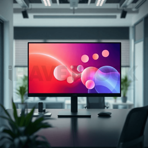 Cinematic landing page   UI concept — desktop monitor screen UI concept screen (shape layout, no text), modern SaaS office environment — premium digital advertising asset #0232