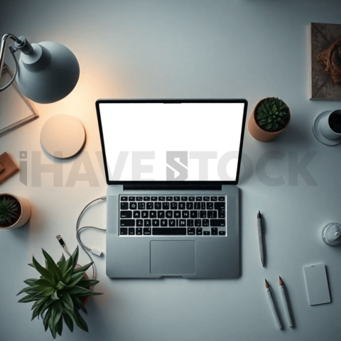 Cinematic landing page   UI concept — laptop screen 100  empty mockup screen, creative startup workspace — premium digital advertising asset #0241