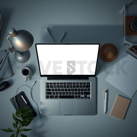 Cinematic landing page   UI concept — laptop screen 100  empty mockup screen, creative startup workspace — premium digital advertising asset #0247