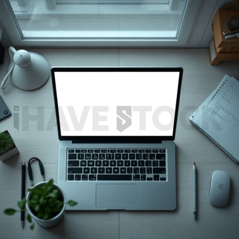 Cinematic landing page   UI concept — laptop screen 100  empty mockup screen, creative startup workspace — premium digital advertising asset #0267