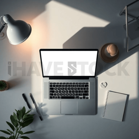 Cinematic landing page   UI concept — laptop screen UI concept screen (shape layout, no text), creative startup workspace — premium digital advertising asset #0222