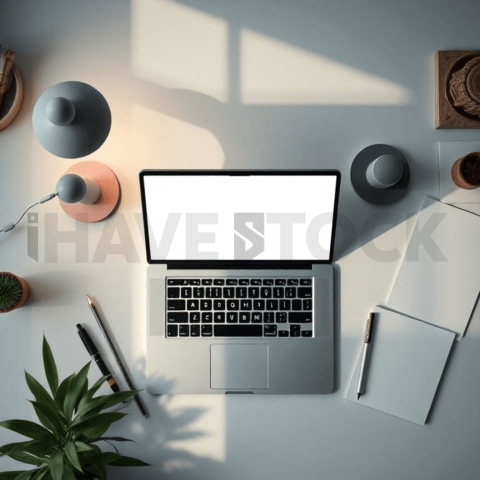 Cinematic landing page   UI concept — laptop screen UI concept screen (shape layout, no text), creative startup workspace — premium digital advertising asset #0250