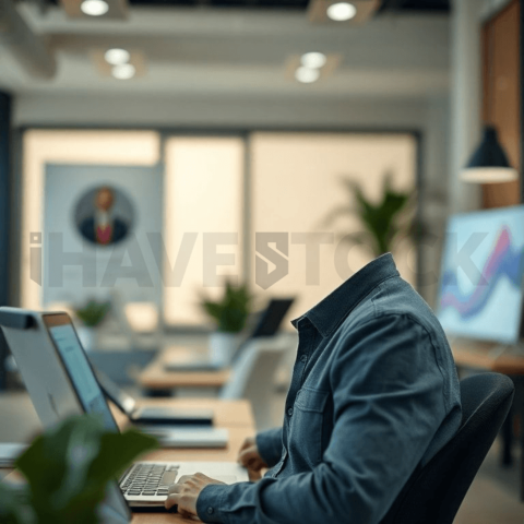 Cinematic landing page   UI concept — laptop screen UI concept screen (shape layout, no text), modern SaaS office environment — premium digital advertising asset #0254