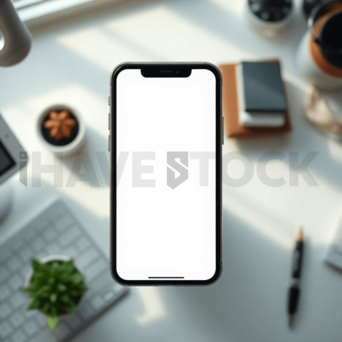 Cinematic landing page   UI concept — smartphone screen 100  empty mockup screen, clean tech workspace with natural light — premium digital advertising asset #0245