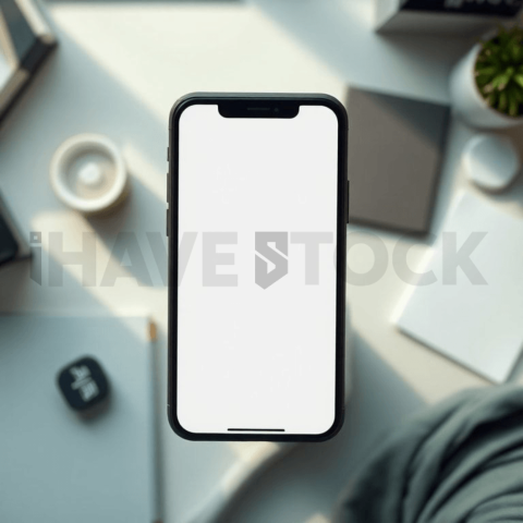 Cinematic landing page   UI concept — smartphone screen 100  empty mockup screen, clean tech workspace with natural light — premium digital advertising asset #0209