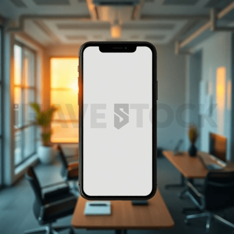 Cinematic landing page   UI concept — smartphone screen 100  empty mockup screen, modern SaaS office environment — premium digital advertising asset #0223