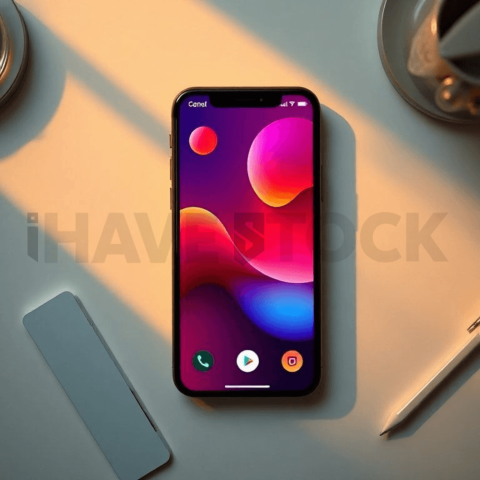 Cinematic landing page   UI concept — smartphone screen UI concept screen (shape layout, no text), creative startup workspace — premium digital advertising asset #0236