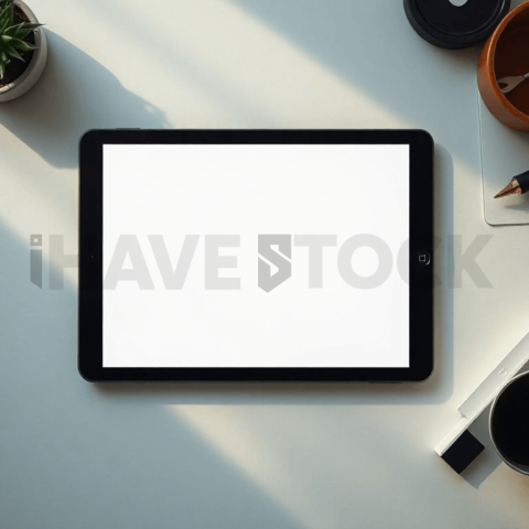 Cinematic landing page   UI concept — tablet screen 100  empty mockup screen, creative startup workspace — premium digital advertising asset #0243