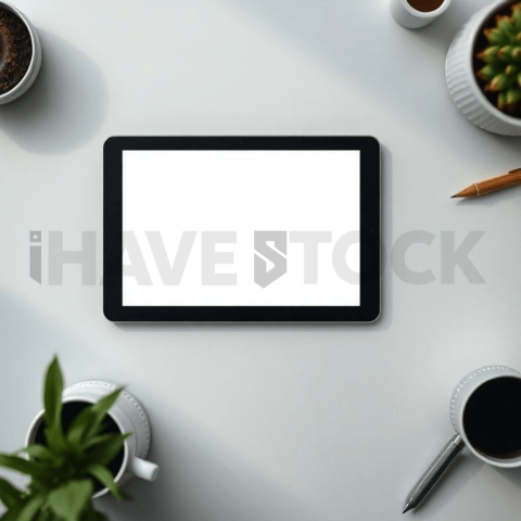 Cinematic landing page   UI concept — tablet screen 100  empty mockup screen, premium minimalist workspace — premium digital advertising asset #0265