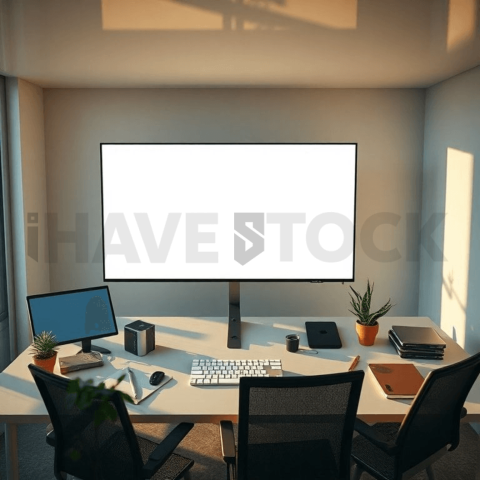 Cinematic landing page   UI concept — ultrawide display screen 100  empty mockup screen, clean tech workspace with natural light — premium digital advertising asset #0231