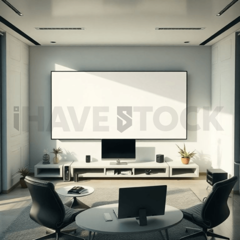 Cinematic landing page   UI concept — ultrawide display screen 100  empty mockup screen, clean tech workspace with natural light — premium digital advertising asset #0255