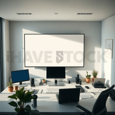 Cinematic landing page   UI concept — ultrawide display screen 100  empty mockup screen, clean tech workspace with natural light — premium digital advertising asset #0199