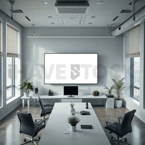 Cinematic landing page   UI concept — ultrawide display screen 100  empty mockup screen, modern SaaS office environment — premium digital advertising asset #0201