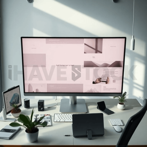 Cinematic landing page   UI concept — ultrawide display screen UI concept screen (shape layout, no text), clean tech workspace with natural light — premium digital advertising asset #0204