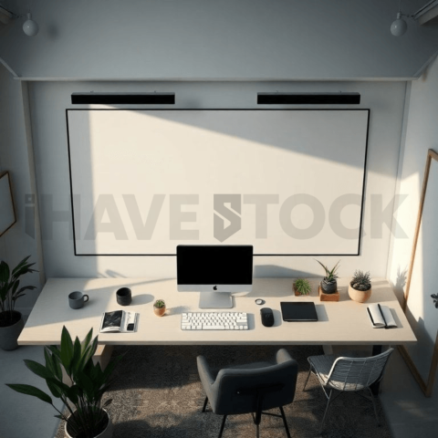Cinematic landing page   UI concept — ultrawide display screen UI concept screen (shape layout, no text), creative startup workspace — premium digital advertising asset #0224