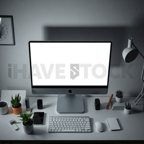 Cinematic landing page   UI concept — desktop monitor screen 100  empty mockup screen, creative startup workspace — premium digital advertising asset #0293