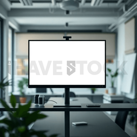 Cinematic landing page   UI concept — desktop monitor screen 100  empty mockup screen, modern SaaS office environment — premium digital advertising asset #0289