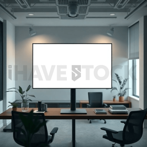 Cinematic landing page   UI concept — desktop monitor screen UI concept screen (shape layout, no text), modern SaaS office environment — premium digital advertising asset #0312