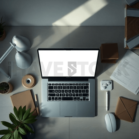 Cinematic landing page   UI concept — laptop screen 100  empty mockup screen, creative startup workspace — premium digital advertising asset #0285