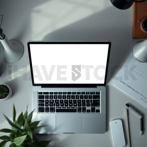 Cinematic landing page   UI concept — laptop screen 100  empty mockup screen, creative startup workspace — premium digital advertising asset #0283