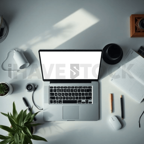 Cinematic landing page   UI concept — laptop screen 100  empty mockup screen, creative startup workspace — premium digital advertising asset #0307