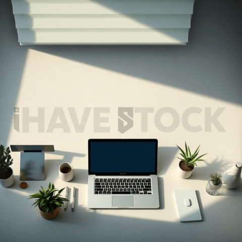 Cinematic landing page   UI concept — laptop screen UI concept screen (shape layout, no text), clean tech workspace with natural light — premium digital advertising asset #0310