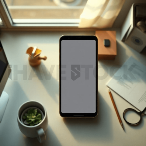 Cinematic landing page   UI concept — smartphone screen UI concept screen (shape layout, no text), clean tech workspace with natural light — premium digital advertising asset #0316