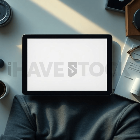 Cinematic landing page   UI concept — tablet screen 100  empty mockup screen, creative startup workspace — premium digital advertising asset #0275