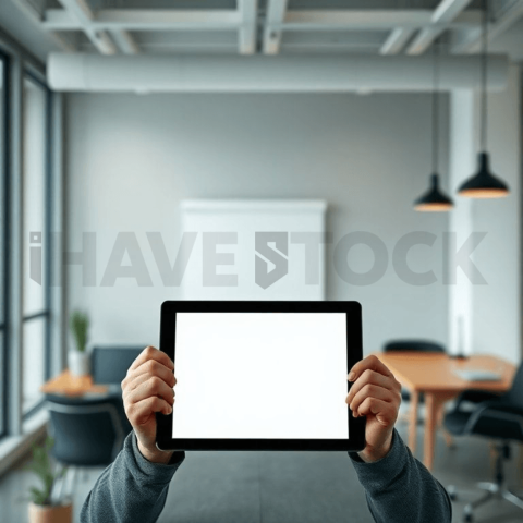 Cinematic landing page   UI concept — tablet screen 100  empty mockup screen, modern SaaS office environment — premium digital advertising asset #0311