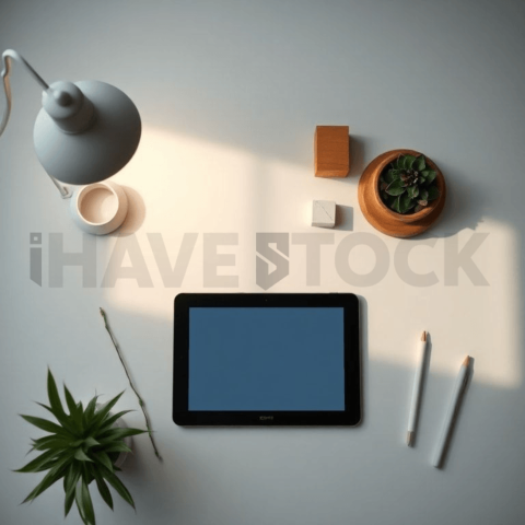 Cinematic landing page   UI concept — tablet screen UI concept screen (shape layout, no text), premium minimalist workspace — premium digital advertising asset #0306