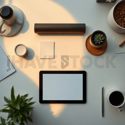 Cinematic landing page   UI concept — tablet screen UI concept screen (shape layout, no text), premium minimalist workspace — premium digital advertising asset #0318