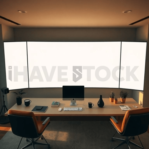 Cinematic landing page   UI concept — ultrawide display screen 100  empty mockup screen, creative startup workspace — premium digital advertising asset #0277