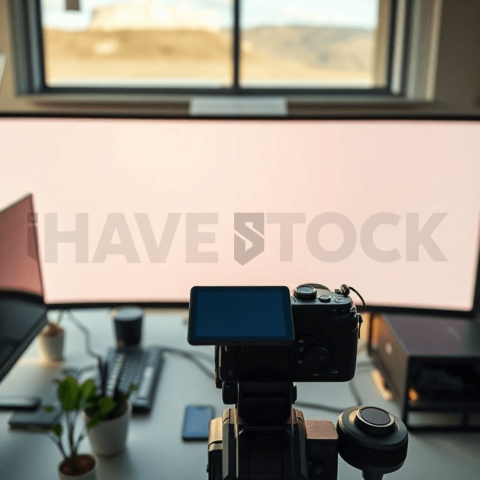 Cinematic landing page   UI concept — ultrawide display screen UI concept screen (shape layout, no text), clean tech workspace with natural light — premium digital advertising asset #0298