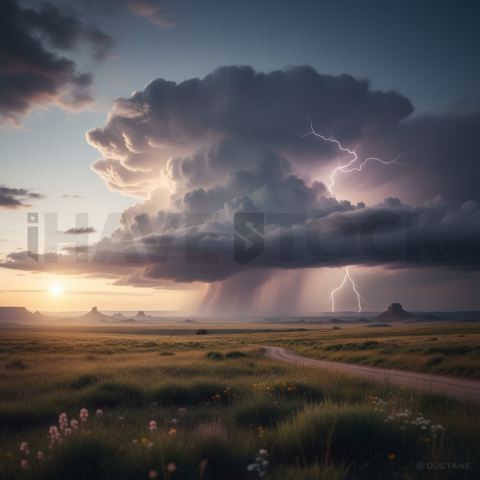 Thunderstorm Over Open Plain   Weather & Atmosphere N&L ATM 0081