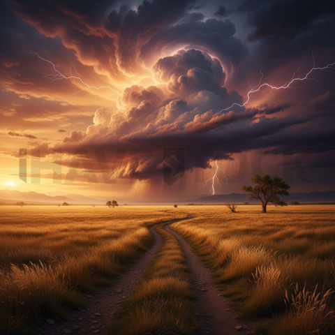 Thunderstorm Over Open Plain   Weather & Atmosphere N&L ATM 0082