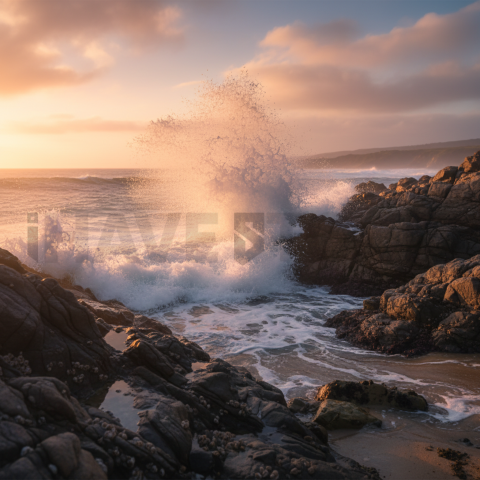 Waves Crashing On Rocks   Beaches & Oceans N&L OCN 0001 N&L OCN 0090 N&L OCN 0001