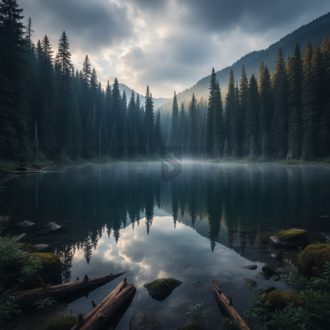 Mirror Lake Surrounded By Pines   Lakes & Rivers N&L RVS 0007