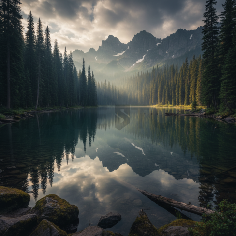 Mirror Lake Surrounded By Pines   Lakes & Rivers N&L RVS 0024