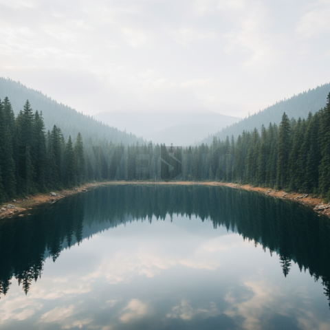 Mirror Lake Surrounded By Pines   Lakes & Rivers N&L RVS 0081
