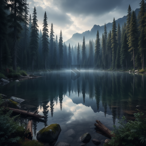 Mirror Lake Surrounded By Pines   Lakes & Rivers N&L RVS 0086